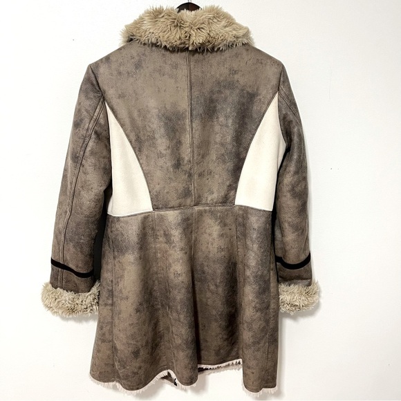 Laundry by Shelli Segal Penny Lane Coat Women L Taupe Ivory Faux Suede/Fur Y2K - Picture 3 of 7